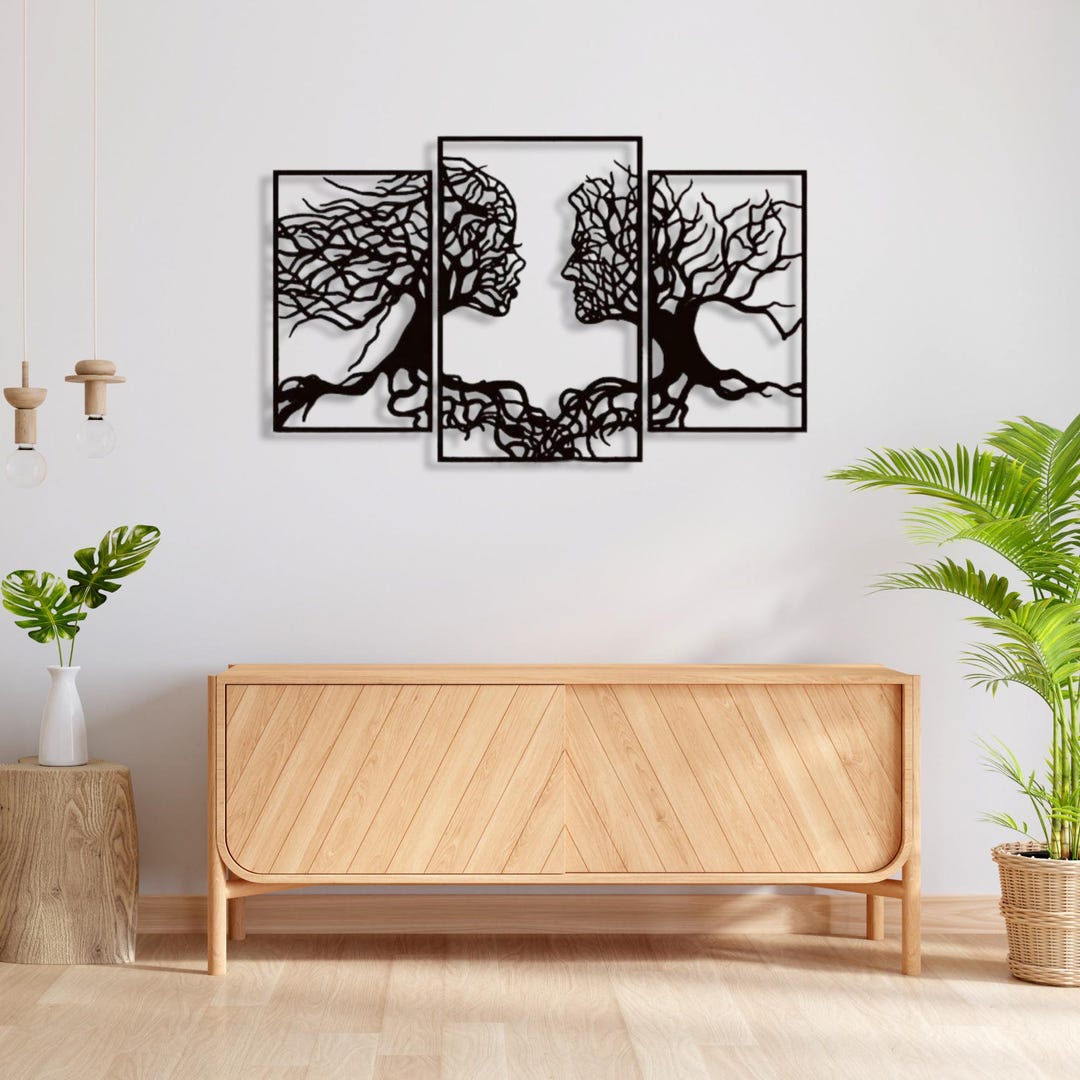 Tree of Life Metal Wall Art Set: 3 Panel Woman and Man Metal Wall Decor ...