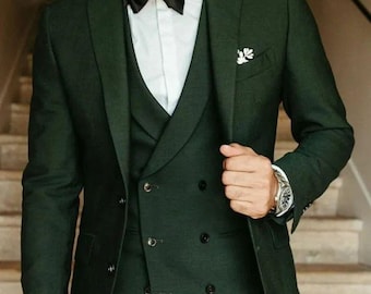 Traje verde de 3 piezas: traje de boda a medida, traje de padrino