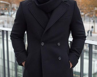 Men's Wool Melton Coat: Knee Length Peak Lapel Woolen Outfit - Etsy