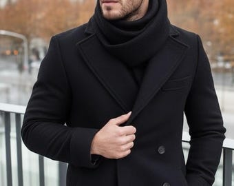 Men's Wool Melton Coat: Knee Length Peak Lapel Woolen Outfit - Etsy