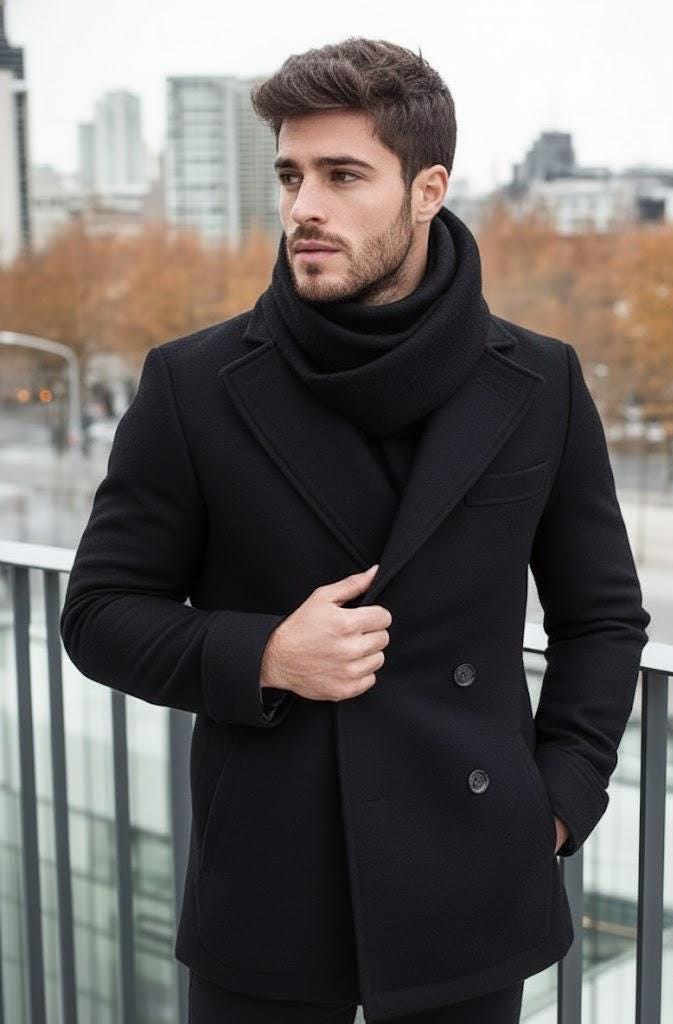 Men's Wool Melton Coat: Knee Length Peak Lapel Woolen Outfit - Etsy