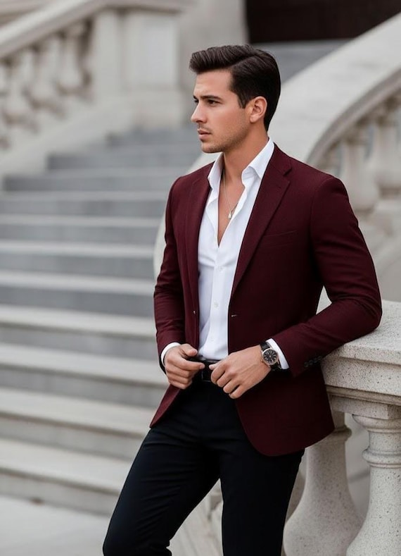 burgundy dress shirt and grey pants Aldo Valentini Slim Fit Solid Burgundy Stretch Cotton Casual Pants Made In Italy, 38