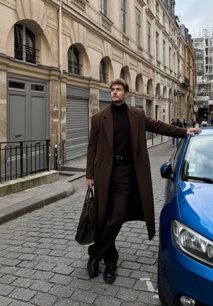 Men's Brown Melton Wool Overcoat: Knee Length Trench Coat - Etsy