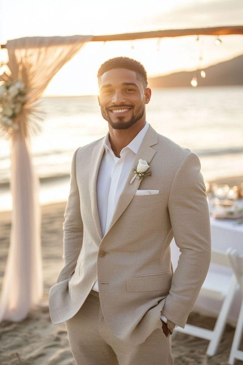 Men's Ivory Cream 3-Piece Suit, Slim Fit Formal Wedding Tuxedo for Groomsmen Men's Ivory Cream 3-Piece Suit, Slim Fit Formal Wedding Tuxedo for Groomsmen