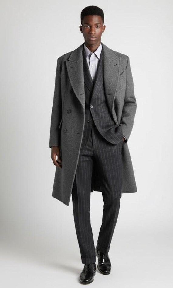 Men's Grey Melton Wool Overcoat: Knee Length Trench Coat - Etsy