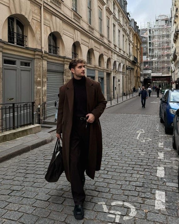 Men's Brown Melton Wool Overcoat: Knee Length Trench Coat - Etsy