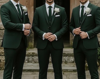 Traje de hombre verde de 3 piezas – Esmoquin formal de boda de corte ajustado, TR Viscosa de ajuste personalizado