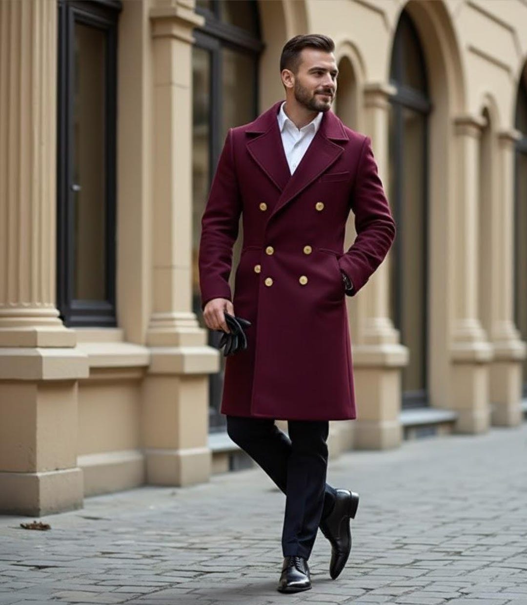 Men's Maroon Melton Wool Overcoat: Knee Length Trench Coat - Etsy