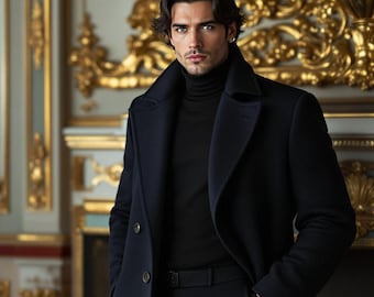 Men's Wool Melton Coat: Knee Length Peak Lapel Woolen Outfit - Etsy
