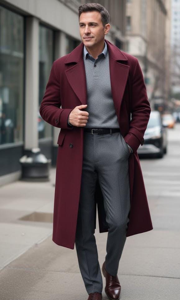 【 Rich I 】GARMENT MELTON COAT サイズ48 Men's Maroon Melton Wool Overcoat: Knee Length Trench Coat - Etsy