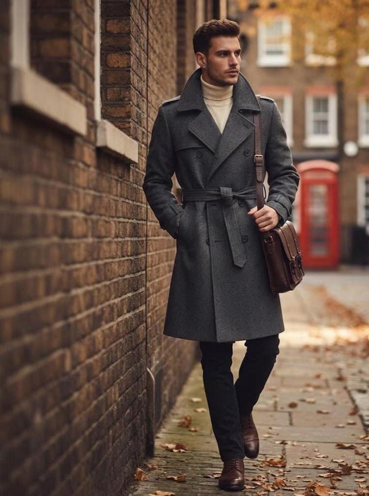 Men's Grey Melton Wool Overcoat: Knee Length Trench Coat - Etsy
