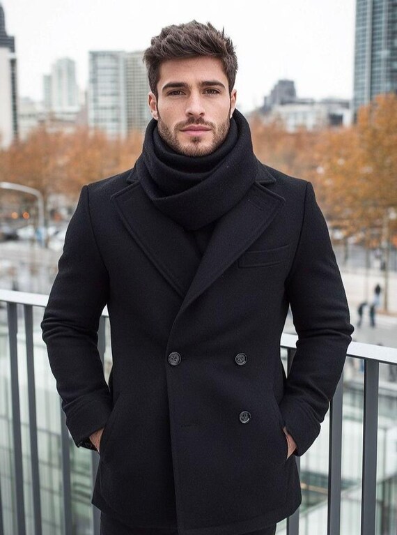 ジャケット・アウター WOOL BLEND MELTON PEAK LAPEL COAT Men's Wool Melton Coat: Knee Length Peak Lapel Woolen Outfit - Etsy