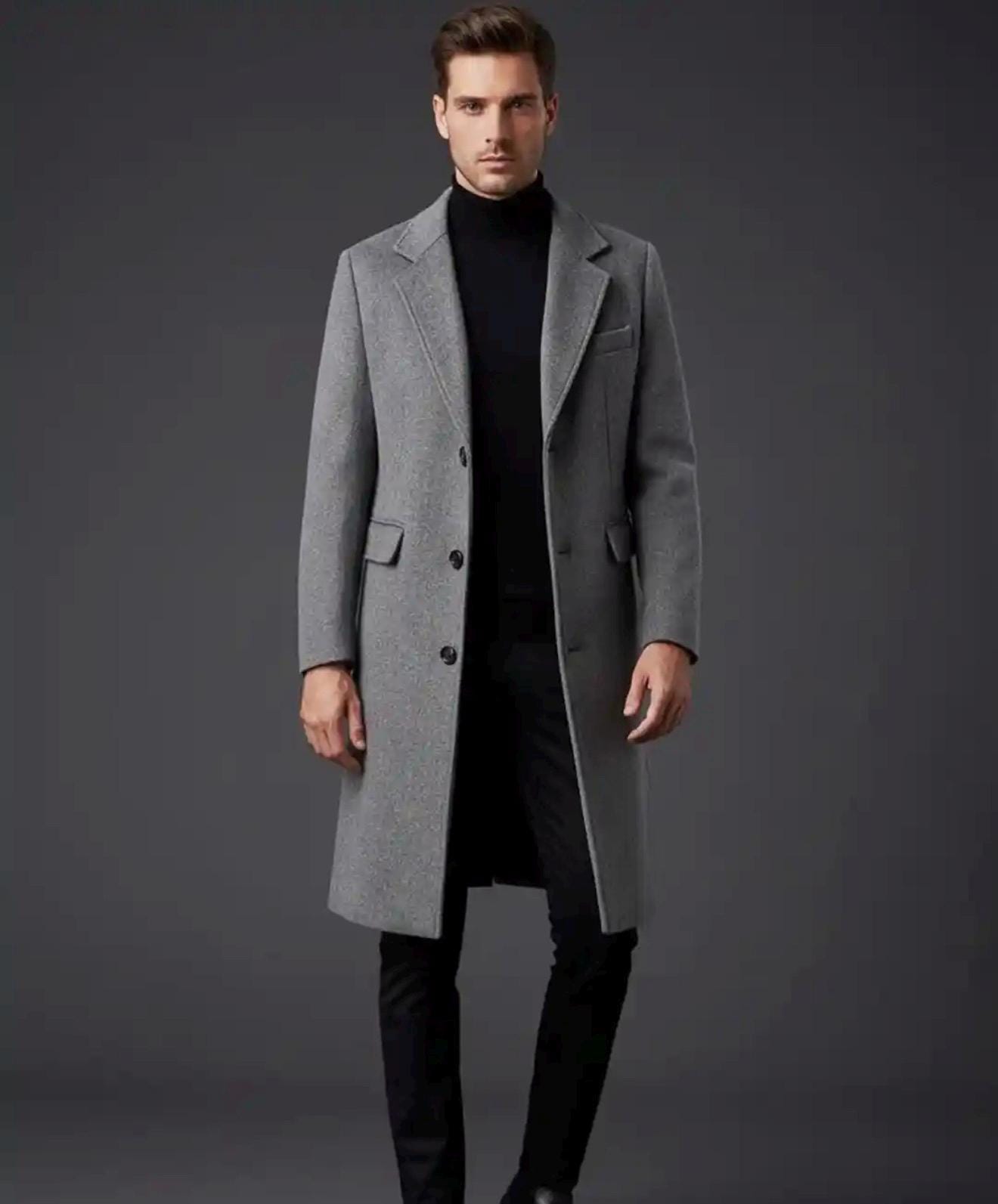Men's Grey Melton Wool Overcoat: Knee Length Trench Coat - Etsy