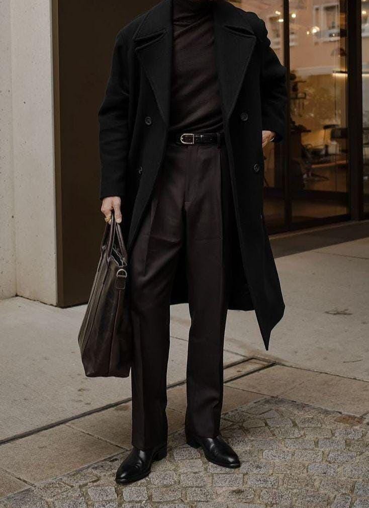 Men's Black Wool Overcoat: Melton Knee-length Trench Coat - Etsy
