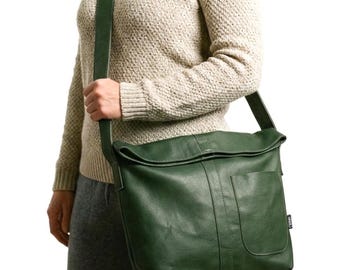 Handgemachte Jägergrüne Leder Umhängetasche Upcycled Portemonnaie