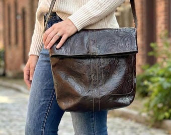 Geprägte Paisley-Leder Umhängetasche - Handgefertigte Westerntasche, Colorado Handwerkskunst