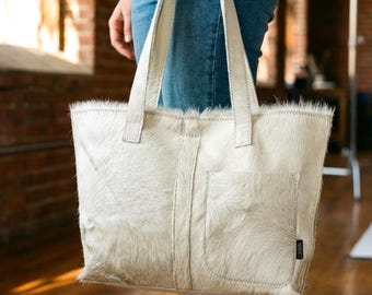 Handgefertigte Pyrenäen Weiße Hair-on-Hide Leder Mini Tragetasche Upcycled Geldbörse