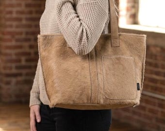 Braune Hair-on-Hide Leder Mini Tragetasche, Braun/braun/braun/braun/braun