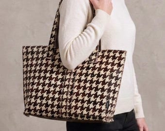 Hahnentritt Hair-on-Hide Leder Mini Tragetasche - Upcycled Echtleder Geldbörse