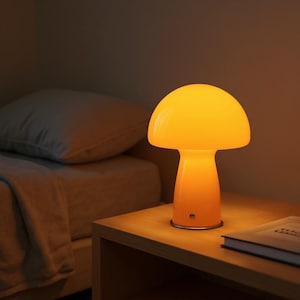 Vintage glazen paddenstoellamp – Retro LED-tafellamp | Nordic bedlamp | Gezellige kamerinrichting | Warme sfeerverlichting