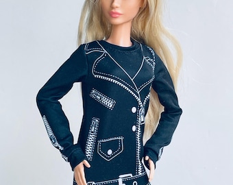 Conjunto para muñeca, Ropa para muñeca: Vestido de motociclista para muñeca Fashion Royalty, muñeca FR, muñeca de moda de 12 pulgadas