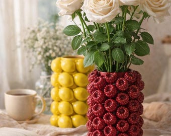 Handmade Fruit Textured Glass Vase – Lemon or Raspberry Design, Mother’s Day Gift