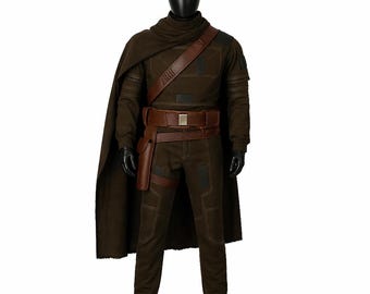 Mandalorian Brown Flight Suit Costumes with Holster Belt | Din Djarin Cosplay | Star Wars Bounty Hunter Armor Outfit.