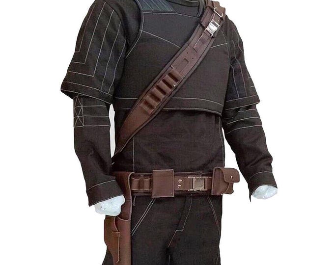 Featured listing image: Mandalorian Din Djarin Cosplay Costumes | Star Wars Beskar Bounty Hunter Outfit with Mando Leather Holster Belt | Custom Flight Suit Cosplay