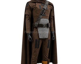 Mandalorian Brown Flight Suit Costume | Din Djarin Cosplay Outfit With Flak Vest, Holster Belt & Accessories Star Wars Bounty Hunter For Men