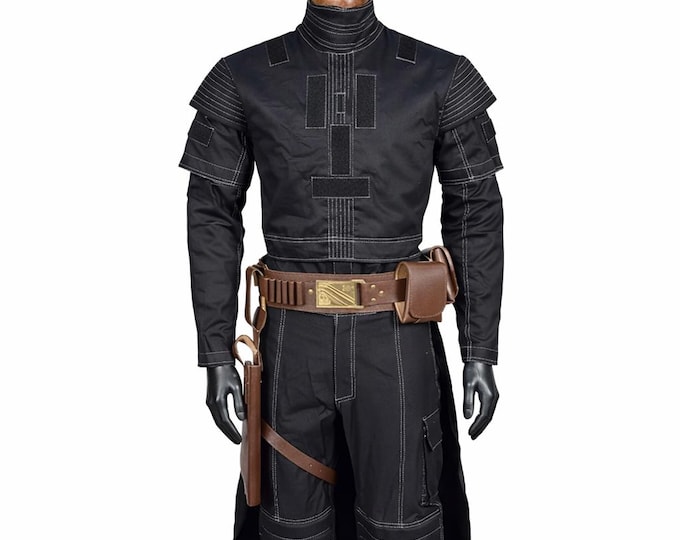 Featured listing image: Boba Fett Costume Cosplay | Mandalorian Flight Suit | Star Wars Bounty Hunter Outfit | Black Armor Base with Flak Vest & Holster Belt