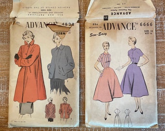 2 Vintage UNCUT Advance sewing patterns 6666 Easy Sew Dress & 4828 Coat and Jacket