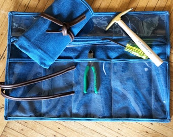 Tool Roll - Handyman Gift - Mens Tool Bag - Father's Day Gift - Bike Tool Roll - Tool Kit Organizer - Tool Storage-Denim Tool Kit Bag