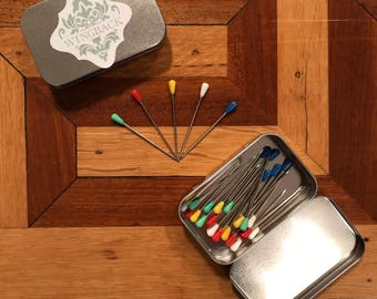 Assorted Color Upholstery Pins: 50-Piece Set in WingBack Tin