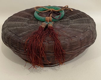 Vintage Chinese Wicker Sewing Basket