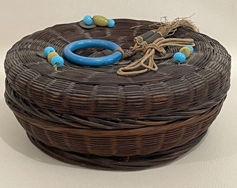 Vintage Chinese Wicker Sewing Basket