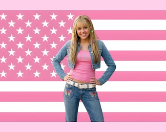 Hannah Montana Pink USA Flag | Hannah Montana Iconic Vintage Aesthetic Tapestry | Pop Star Wall Decor