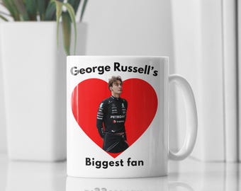George Russell Biggest Fan Mug 11oz Ceramic Coffee Cup Formula 1 Fan Gift Racing Mug Motorsport Lover Gift F1 Merch Present, Racing Gift
