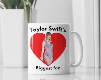 Taylor Swift Biggest Fan Coffee Mug – Swiftie Fan Gift Mug Featuring Taylor Swift Heart Design, Pop Music Singer Coffee Cup for Swifties