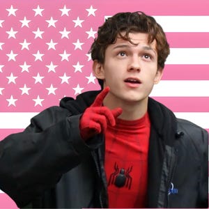 Tapiz con la bandera estadounidense rosa de Tom Holland: bandera de pared del actor de Spider-Man, pancarta de la película Marvel, decoración para fans de superhéroes, arte rosa para dormitorio. imagen 8