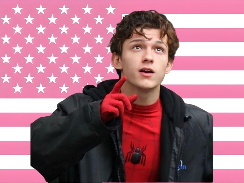 Tapiz con la bandera estadounidense rosa de Tom Holland: bandera de pared del actor de Spider-Man, pancarta de la película Marvel, decoración para fans de superhéroes, arte rosa para dormitorio. imagen 8