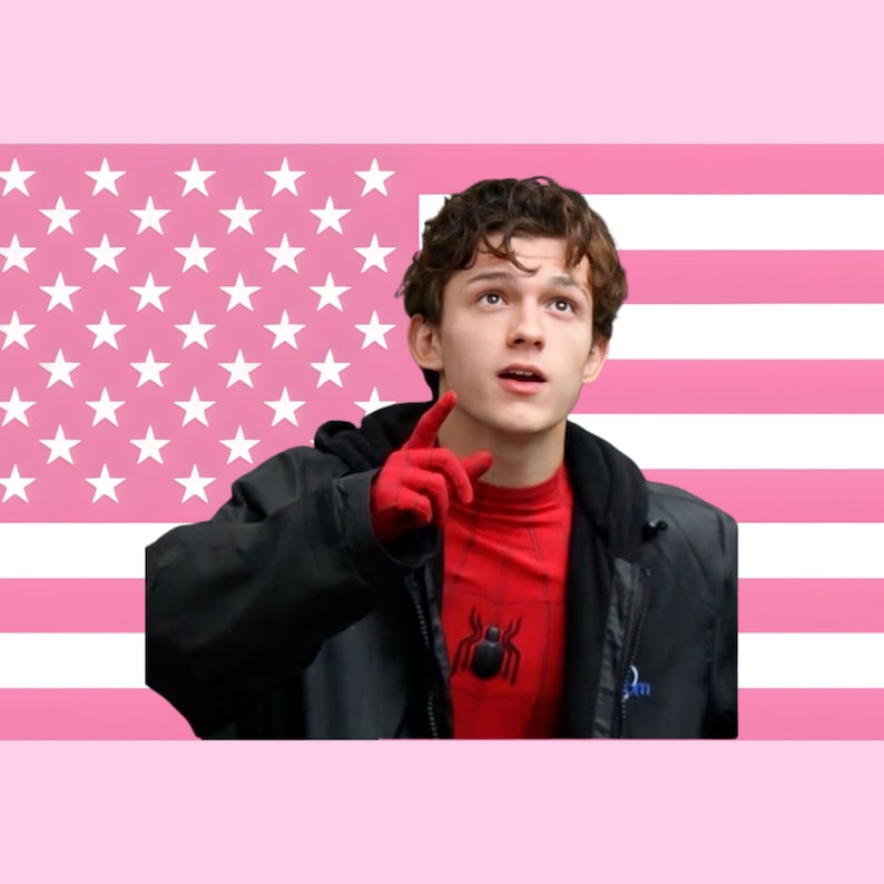 Tapiz con la bandera estadounidense rosa de Tom Holland: bandera de pared del actor de Spider-Man, pancarta de la película Marvel, decoración para fans de superhéroes, arte rosa para dormitorio. imagen 1