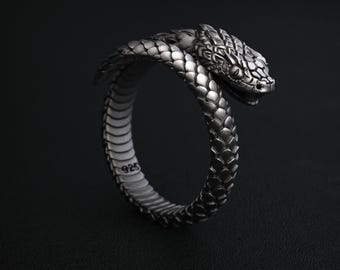 Gothic Style Coiled Snake Ring, Unisex Stainless Steel Serpent Ring, Adjustable Reptile Jewelry, Unique Punk Animal Ring For Men Women