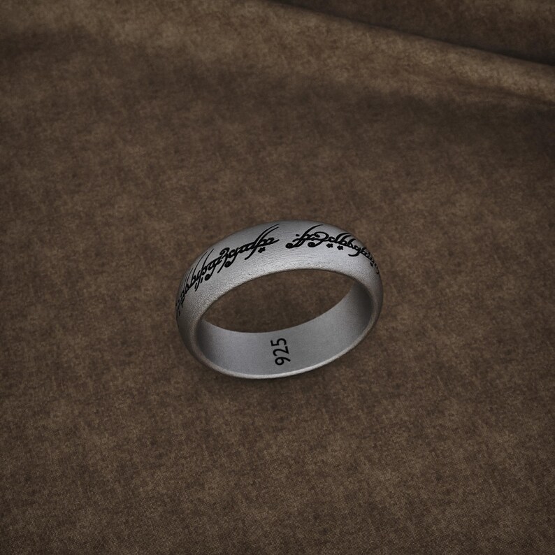 925 Sterling Silver Elvish Script Band Ring, Handmade Tengwar Engraved ...