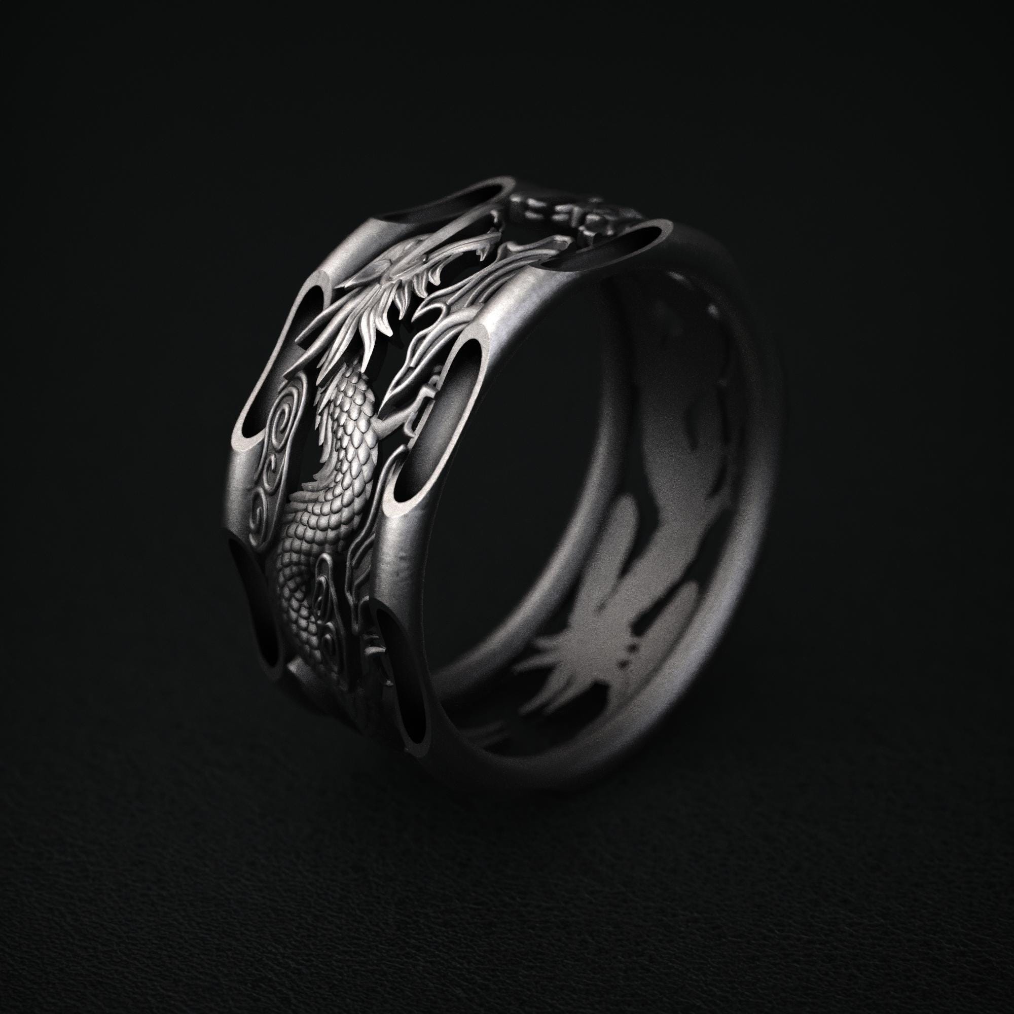 Anello Drago Cinese Argento Nero Gotico Orientale Alta Anello Drago Cinese Argento Nero Gotico Orientale Alta