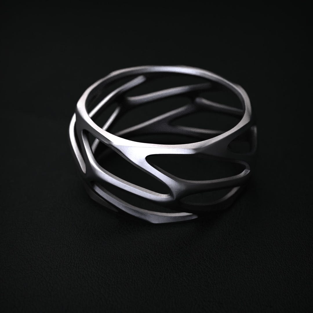 Abstract Openwork Silver Ring, Modern Sculptural Art Band, Geometric ...