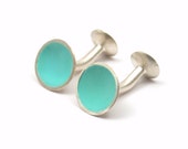 Aqua zilver manchetknopen - cadeau-ideeën voor mannen - Turquoise glazuur Manchetknopen