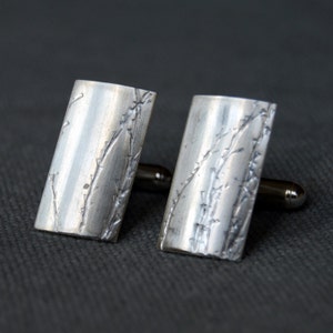 Nature Gifts For Him Sterling Silver Black Cufflinks Black Bark Wood Cuff Links Valentines Gift For Him