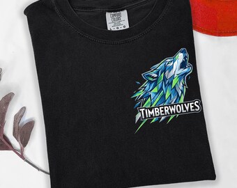 Camiseta con estampado geométrico de los Timberwolf de Minnesota Basketball, estilo retro vintage.