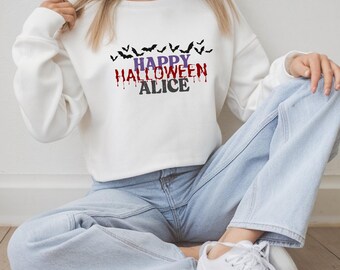 Personalized Happy Halloween Sweatshirt, ,Gift for Friends, Custom Name Halloween