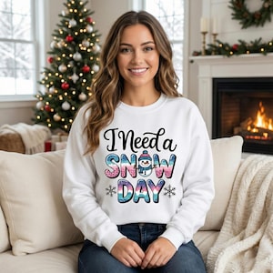 I Need A Snow Day PNG Snowman Winter Cold Hand Drawn Leopard Freezing Snowflake Digital Download
